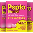 Pepto Bismol Kauwtabletten voor misselijkheid, brandend maagzuur, indigestie, verstoorde maag en diarree verlichting, originele smaak, 90 Totaal (3 Packs van 30)