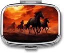 Paarden Red Glowing Clouds Square pil Box, 2 Compartiment Decoratieve Pocket pil Box voor Pocket of Purse Portable Mini Travel Medicine Tablethouder Organisator pil geval