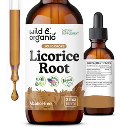 Wild & Organic Licore Tinctuur - Digestieve ondersteuning - Pure Licore Root Extract Drops - Glycyrrhiza Glabra - Vegan, Sugar & Alcohol-Free Supplement - 2 fl oz