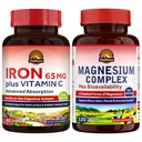 Vitalitown Magnesium Complex Supplement 500mg & 65mg IJzersupplement voor vrouwen Mannen, voor slaap, spier, bloedopbouw en energieverbetering