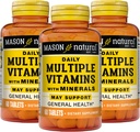 MASON NATUURLIJKE Dagelijkse Meerdere Vitaminen met Mineralen - 24 Essentiële Vitaminen en Mineralen, Alles in één Multivitamine, Ondersteunt Algemene Gezondheid, 60 Tablets (pakket van 3)