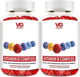 VITA GLOBE B Complex Gummy Vitaminen - Aardbei Smaak met Vitamine C, Niacin, B6, B12 & Biotine voor Energie, Hart Gezondheid en Hersenondersteuning, 120 Tellen (Pack of 2)