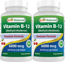 Best Naturals Vitamine B-12 als Methylcobalamine (methyl B12), 6000 mcg 60 Sublingual Tablets (60 Count (Pack of 2))