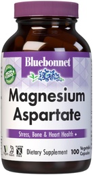 Bluebonnet Nutrition Magnesium aspartaat, Stress Relief*, Bone Health*, Heart Health*, Non-GMO, Vegan, Kosher Gecertificeerd, Glutenvrij, Soy-Free, Dairy-Free, 100 plantaardige capsules, 50 porties