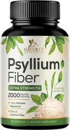 Psyllium Husk Poeder Capsules 2000mg, Natuurlijke Dagelijkse Oplosbare & Onoplosbaar Fiber Pillen, Psyllium Husk Fiber Supplement Ondersteunt Vertering Colon Gezondheid & Regularity, Plant Based Supplement - 180 Capsules