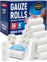 Gauze Rolls - 24 Pack - 4" x 4.1yd Ademende Gerolde Gauze - Individueel verpakt met Bonus Tape - Eerste hulp Conforming Stretch Wrap for Wounds - Mummy Wrap