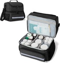 CURMIO Medicine Opslagzak, Dubbele Lagen Pillen Flessen Organisator met Innerlijke Dividers voor Medicatie, Vitaminen, Prescription Flessen, Medical Supplies, Zwart (Patent Design)