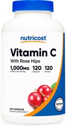 Nutricost Vitamine C met Rose HIPS 1025mg, 120 Capsules - Vitamine C 1000mg, Rose HIPS 25mg, Premium, Non-GMO, Glutenvrije Supplement