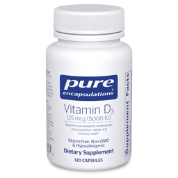 Pure Encapsulations Vitamine D3 125 mcg (5.000 IE) - Supplement ter ondersteuning van bot, gewrichts-, borst-, hart-, colon- en immuungezondheid* - met vitamine D - 120 capsules