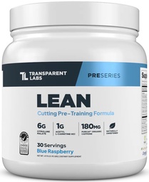 Transparante Labs Lean Pre-Workout - Body Recomposition Pre-workout voor mannen en vrouwen met Acetyl L-Carnitine, Beta Alanine Powder, & PurCaf Organic Cafeine Powder - 30 Servers, Blue Raspberry