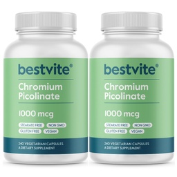 BESTVITE Chroom Picolinaat 1000mcg (480 Vegetarische Capsules) (240 x 2) - Geen Stearates - Geen Dicalcium Fosfaat - Veganistisch - Glutenvrij - Non-GMO