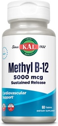 KAL Vitamine B12 Methylcobalamine 5000mcg, gezonde energie, Metabolisme, zenuw- en rodebloedcelondersteuning,* Fast Solution ActivMelts, Optimale Absorptie, Natuurlijke Raspberry Smaak, 90 Servers, 90 Micro Tabs