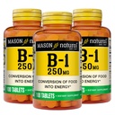MASON NATUURLIJKE Vitamine B1 Thiamine 250 mg, 300,Dagvoorziening, Dieetsupplement ter ondersteuning van natuurlijke energieniveaus, 100 tabletten (verpakking van 3)