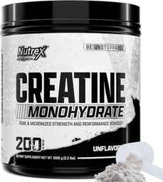 Nutrex Research Micronized Creatine Monohydrate Powder - 200 Servings (1KG) Pure, Unflavored Creatine Monohydraat Supplement for Muscle Gain, Strength and Performance, 5G Per Serv (2.2lbs)