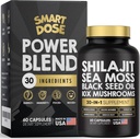 Power Blend Capsules - 30-in-1 Supplement bundel met Shilajit 6000mg, Sea Moss 4000mg, Black Seed Oil 4000mg, Ashwagandha 2000mg, 10x Paddenstoelen, Tongkat Ali, Maca, Holistic Pils Combo