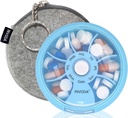 INFODA Weekly pil Organizer 7 Compartiment Rotating Pill Box voor dagelijkse medicatie & vitamines - Portable Travel Pill Case Visolie Supplementen Vitaminen Organisator (Blue+Bag)