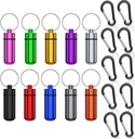 Kleine draagbare pillenkast met sleutelhanger, (10 Pack + 10 Carabiner Clips) Waterdichte aluminium pil Organizer metaal Mini Box Zak Drug Opslag Container voor Outdoor Camping Reizen