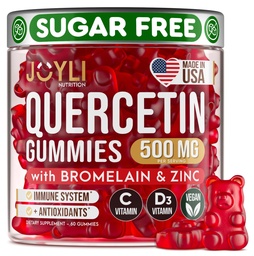 JOYLI Quercetine Gummies - Quercetine met bromelaïne Zink Vitamine C & Vitamin D3 - Quercetine Supplement 500MG for Immuun System & Allergie - Quercetine for Kids and Adults - 60 Quercetine Chewable