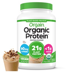 Orgain Organic Vegan Protein Powder, Iced Coffee - 21g Plant Protein, 60mg Cafeïne, Low Net Carb, No Lactose Ingredients, No Added Sugar, Non-GMO, For Shakes & Smoothies, 2.03 lb