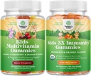 Bundel van plantaardige kinderen Multivitamine Gummies - met vitamines A, C, D3, E, B6 & B12, Zink & Jodium en Organische Kids Immune Support Gummies - Vegan Biologische Vitamine D met vitamine C en zink