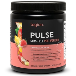 LEGION Pulse Pre Workout Supplement - Alle natuurlijke Nitric Oxide Preworkout Drink om energie te stimuleren, Createïnevrij, natuurlijk gezoet, Beta Alanine, Citrulline, Alpha GPC (cafeïnevrije tropische punch)
