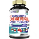 Cayenne Pepper Supplementen Extract Capsules, 180 Capsules & Berberine, Apple, Turmeric Curcumin, Bitter Meloen, Ginseng, Melkdistel Ondersteunt de gezondheid van het hart, bevordert de spijsverteringsfunctie