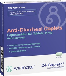 WELMATE - Anti-Diarree Caplets (24 Caplets) - Loperamide HCL 2 mg - Diarree Symptoom Relief - Stikkende Maag Reliever - Anti-Diarree Pillen - Over-The-Counter Medication