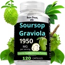 1950mg Sousop Graviola Capsules (Guanábana) Biologische Bladeren Poeder Rijk aan Krachtige Anti-Oxidanten - 120 Capsules 40 Servers