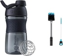 BlenderBattle SportMixer Shaker Bottle Perfect voor eiwitshakes en pre-workout, 20-Ounce, Black & 2-in-1 Shaker Bottle and Straw Cleaning Brush, 1 Pack,Gray