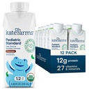 KATE FARMS Organic Pediatric 1.2 High Calorie Chocolate Nutrition Shake, 12g Protein, 27 Vitamins and Minerals, Meal Replacement, 8.45 oz (12 pack)