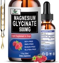 Magnesium Glycinate 500mg, vloeibaar Magnesium Glycinate Drops 6X Hoge absorptie voor bot, slaap, been krampen en immuunondersteuning, Veganistisch, Non-GMO, Glutenvrije 30 porties