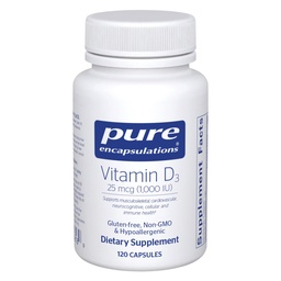 Pure Encapsulations Vitamine D3 25 mcg (1.000 IE) - Supplement ter ondersteuning van bot, gewrichts-, borst-, hart-, colon- en immuungezondheid - met Premium Vitamine D - 120 capsules