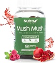 Lions Mane Supplement - Mushroom Gummies - Mush Mush Genius Mushrooms Magic Mind - Promotes Focus with L-Theanine & Lions Mane - Raspberry & Pomegranate Flavor for Perk Energy - 60 Gummies
