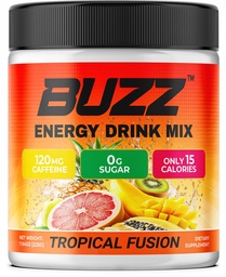 Morning Buzz Energy Drink Powder - Sugar Free Energy Drink Mix - Pre Workout Drink Mix with 18 Vitamins & Minerals, No Jitters, No Crash - Gluten Free, No Artificial Dye, Original Tropical Fusion Flavor