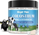 Colostrum Soft Chew Supplement (3000 mg + 40% IgG), Concentrated Bovine Colostrum Superfood Plus Vitamine D3 & Zine for Gut Health, Immune Support, Muscle Recovery & Wellness, Grass Fed, 30 Kauwen