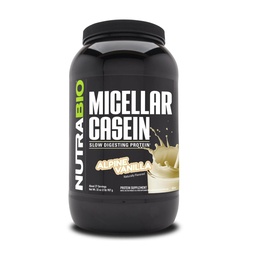 NutraBio Caseïne Proteïne Poeder, Micellar Casien Powder, 25g Slow Digesting Proteïne, helpt om u volledig, 's nachts spierherstel en groei, BCAA & EAA, Glutenvrij, Sojavrij, 2lb Vanille