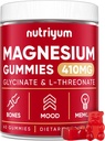 Magnesium Glycinate Gummy's voor volwassenen en kinderen - 410mg Elemental Magnesium L-Threonate Kauwtabletten voor botten en geheugensteun, Kalm Mood - 2 maand levering Magnesium Gummies Supplement Complex - 60 st.