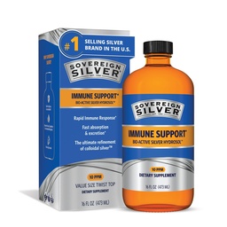 Sovereign Silver Bio-Active Silver Hydrosol for Immune Support - Collective Silver Liquid -10 ppm, 16oz (473ml) - Waardegrootte