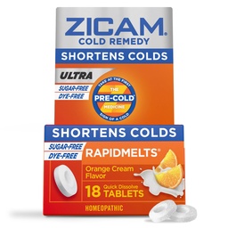 Zicam Ultra Cold Remedy Zink Rapidmelts, Orange Cream Smaak, Homeopathische, Koude Verkorting Geneeskunde, Kortsluiting Koude Duur, Suikervrij, Dye-Free, 18 Tellen