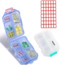 Pill Case (2 Pack) - Portable Small Supplements Tablet Container Box met 10 Compartiments - Medicine Vitamine Organizer Dispenser Houder Opslag voor Travel Trip Pocket Purse(Blue+White)