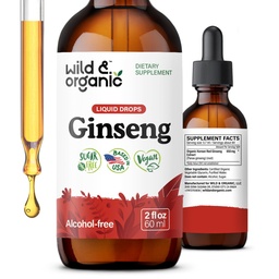 Wild & Organic Korean Red Ginseng Extract Drops - Panax Ginseng Supplement for Immune Support - Liquid Root Tinctuur voor algehele welzijn - Vegan, Sugar & Alcohol-Free - 2 fl oz