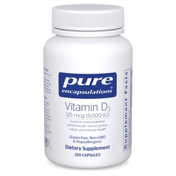 Pure Encapsulations Vitamine D3 125 mcg (5.000 IE) - Supplement voor ondersteuning bot, gewrichts-, borst-, hart-, colon- en immuungezondheid* - met vitamine D - 250 capsules