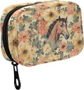 Fustyad Vintage Hand Draw Bruin Horse and Flower Pill Organizer voor Purse, Weekly Portable Pill Box met rits naar opslag Vitaminen Visolie Medicijnen Supplementen