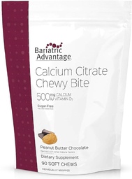 Bariatrische Voordeel Calcium Citrate Chewy Bites 500 mg - Zeer absorbeerbaar & graafbaar - Vitamine D3 - Gemakkelijk Kauwbaar Calcium Supplement - Pindakaas Chocolade - 90 Tel.