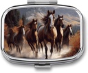Paarden Vierkante Pill Box, 2 Compartiment Decoratieve Pocket Pill Box voor Pocket Of Portable Mini Travel Medicine Tablet Vitamine houder Organisator Pill Case
