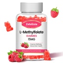 L-methylfolaat 15mg & Methyl B12 Gummies, Folaat Supplement for Brain Health, Mood & Immunity, DNA Synthesis & Repair, Sugar Free, Vegan, Raspberry Flavor, 60 Tel.