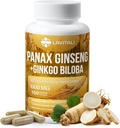 Ginseng & Ginkgo Biloba 150 Veggie Capsules, Energy Ginseng Root Extract Poeder, met Ginkgo Biloba Extract, 100% natuurlijk & niet-GMO, veganistisch, glutenvrij, zuivelvrij