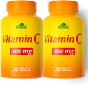 ALFA VITAMINS Vitamine C Supplement 1000mg, Krachtig Antioxidant voor Immuun Support & Healthy Skin, bevordert Collageen vorming, Dieetsupplement voor dagelijkse wellness, 100 tabletten, 2 flessenverpakking