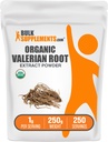 BulkSupplements.com Biologische Valeriaan Extract Poeder - afkomstig van Valeriaanwortel, kruidensupplement - Glutenvrij, 1g per portie, 250g (8.8 oz) (pakket van 1)