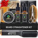 XIKEZAN Baard Kit voor mannen Grooming & Straightening Set,w/Baard Straightener, 2 Pack Oil, Balm, Comb, Schaar, Borstel, Verjaardag Valentijnsgeschenken voor hem papa mannen vriendje kerst Stocking Stuffers
